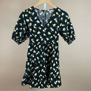 Miss Selfridge Petite 0 Poplin Mini Dress Lemons Puff Sleeve Ruffle Boho Cottage